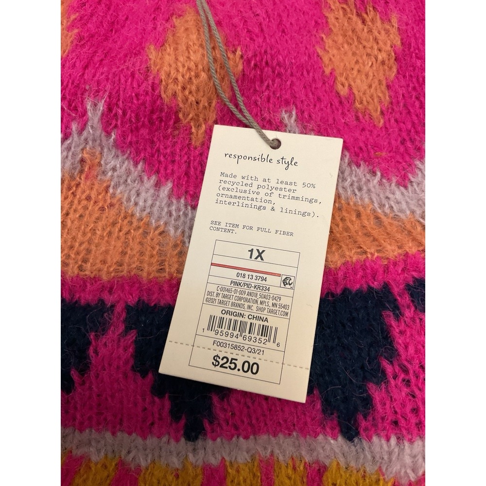 A New Day a hot pink Fair Isle or geometric-patterned sweater Sz XL - Picture 11 of 12